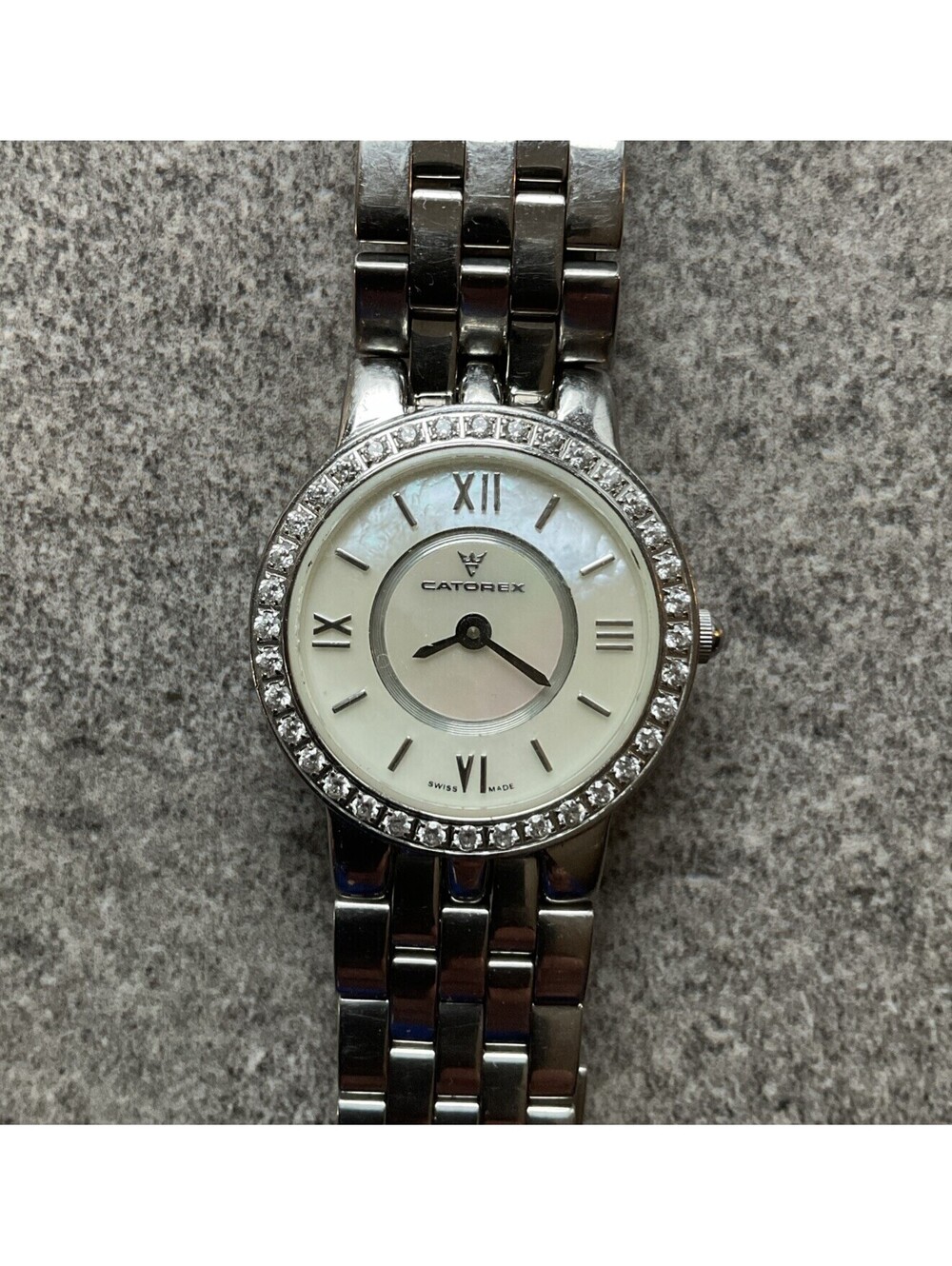 Catorex Swiss Made Womens Watch 24mm Silver Tone Case Diamond Accent Bezel Bin B